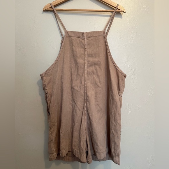 Monki Nobu Cotton Dungaree Romper In Beige - Picture 11 of 14